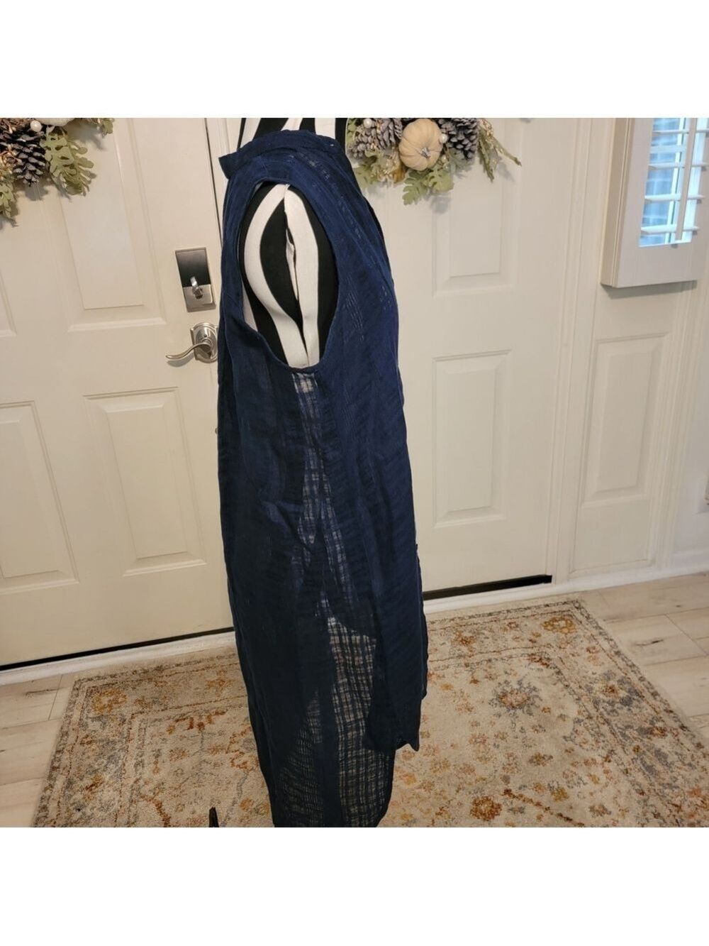 Eileen Fisher XS Linen Sleeveless Tunic Navy Lightweight Layering Dress - Picture 7 of 11